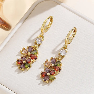 Exquisite Retro Brass Earrings with Colorful Zircon