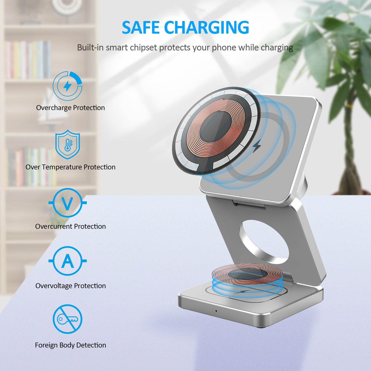 Foldable Magnetic Wireless Charger 3-in-1 Fast Charging Station for iPhone 12–16 Pro Max