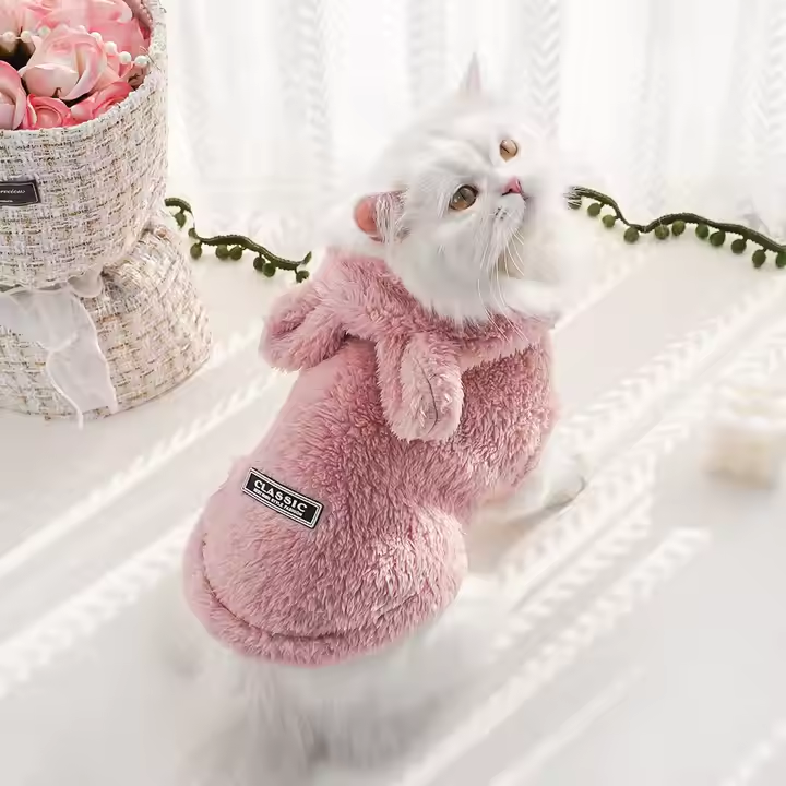 New Rabbit Ears Pet Hoodie – Soft Cotton Wool Outfit for Cats & Dogs, Perfect for Winter and Spring