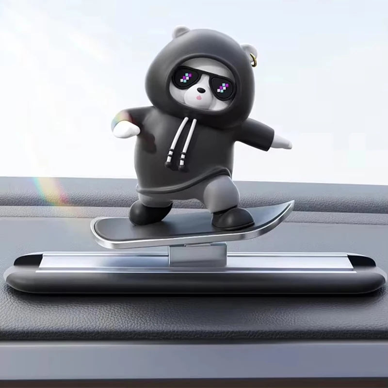 Car Dashboard Skateboard Ornament Cute Bear Figurine Plastic