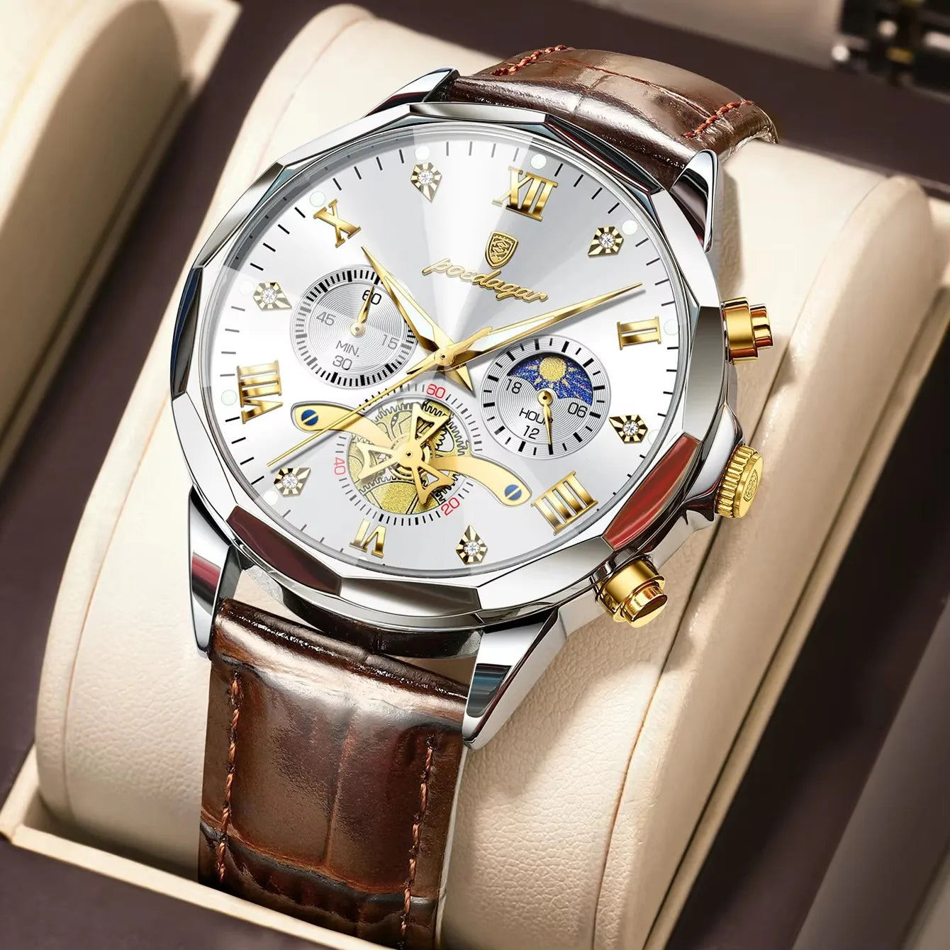 POEDAGAR Multi-Function Waterproof Quartz Watch