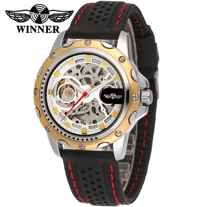 Winner Black Silicone Automatic Skeleton Watch