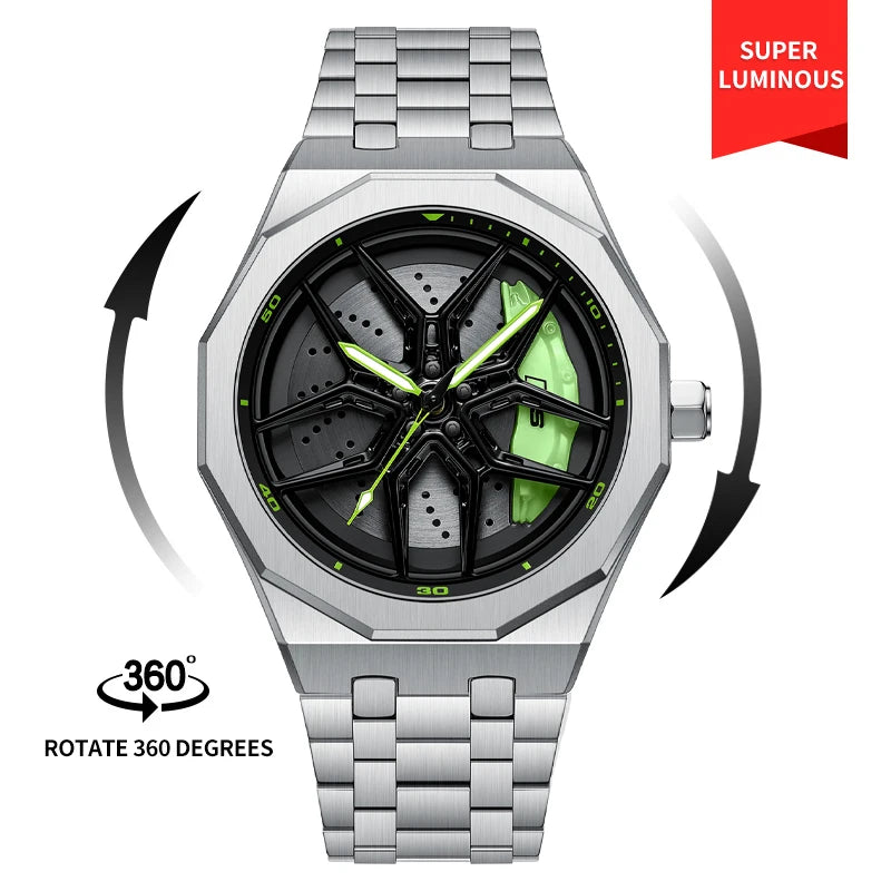 Original 3D Wheel Watch Waterproof Spinning Luxury Quartz Wrist Men Watch Rim Wristwatch Rotate 360 Man's Watches for RS Q8