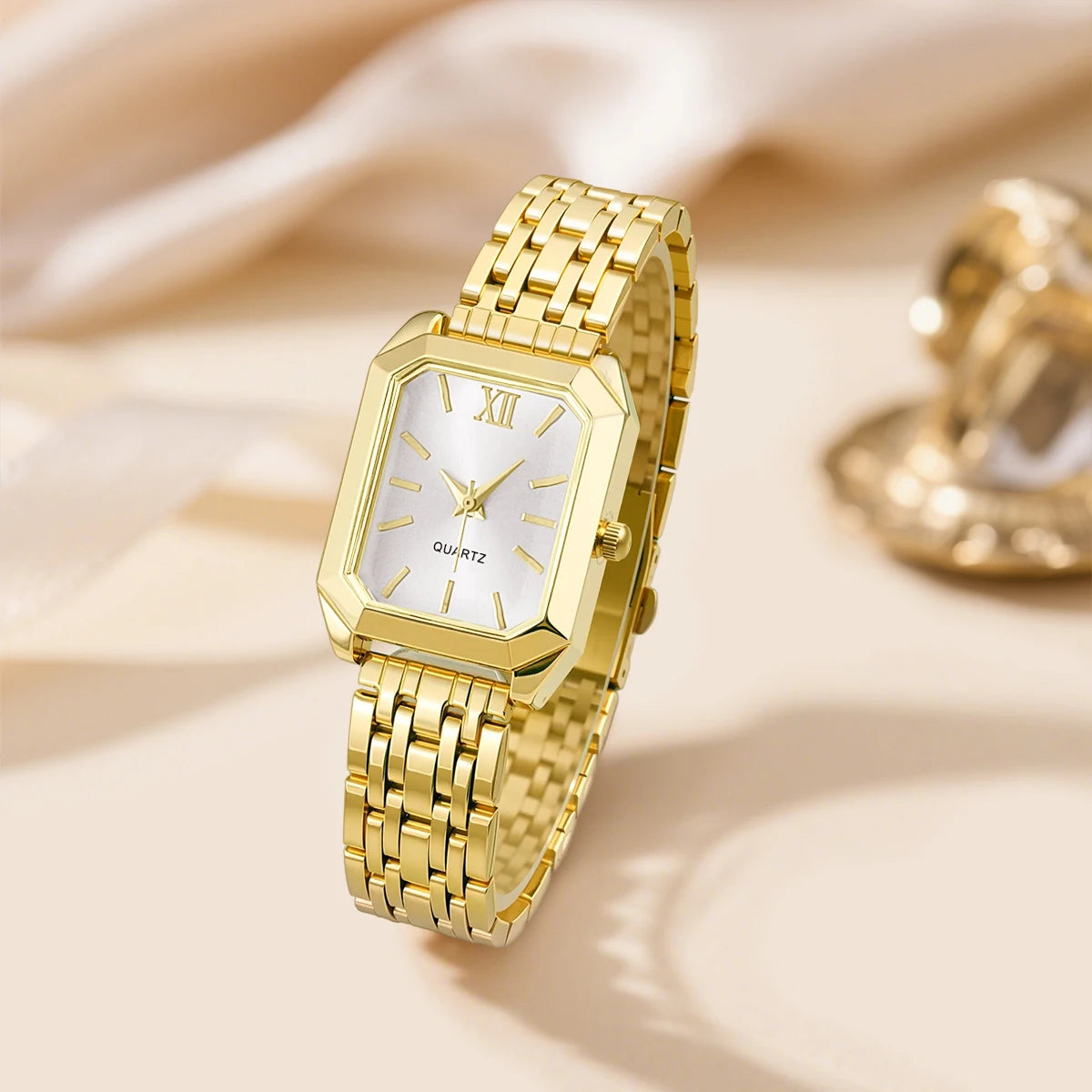 Elegant Gold & Silver Ladies Alloy Strap Watch