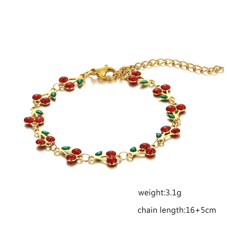 18K free Gold Plated Cherry Charm Bracelet for Women