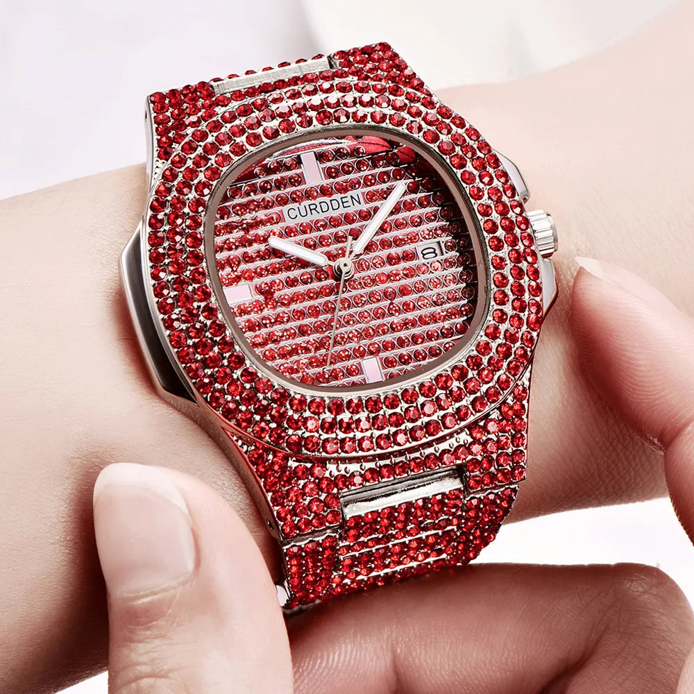 43MM Gold Silver Custom Logo Iced Out Quartz Watch