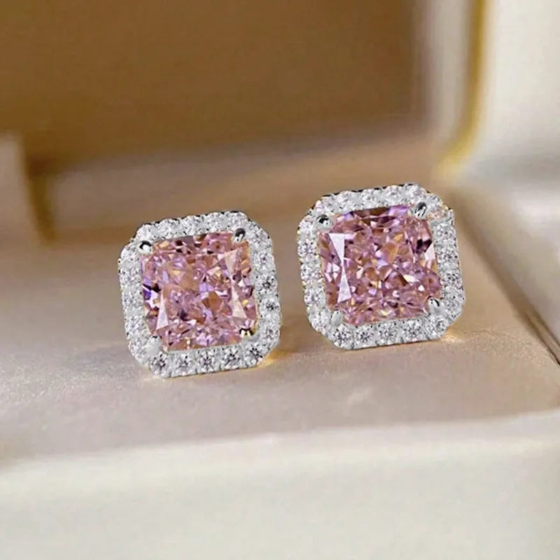 Luxury Princess Cubic Zirconia Stud Earrings