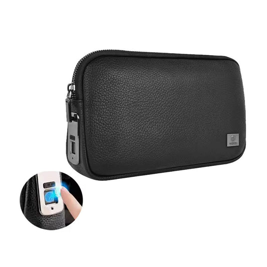 WiWU Men's Business Handbag with Fingerprint Lock – Waterproof PU Leather Anti-Theft Clutch Bag