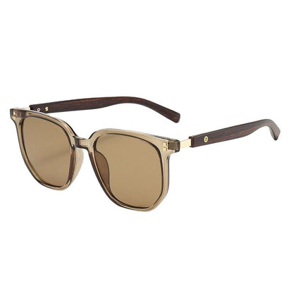 Trendy K-Style Retro Sunglasses – Unisex Polygonal Wood Grain Frame with Polarized UV400 Lenses