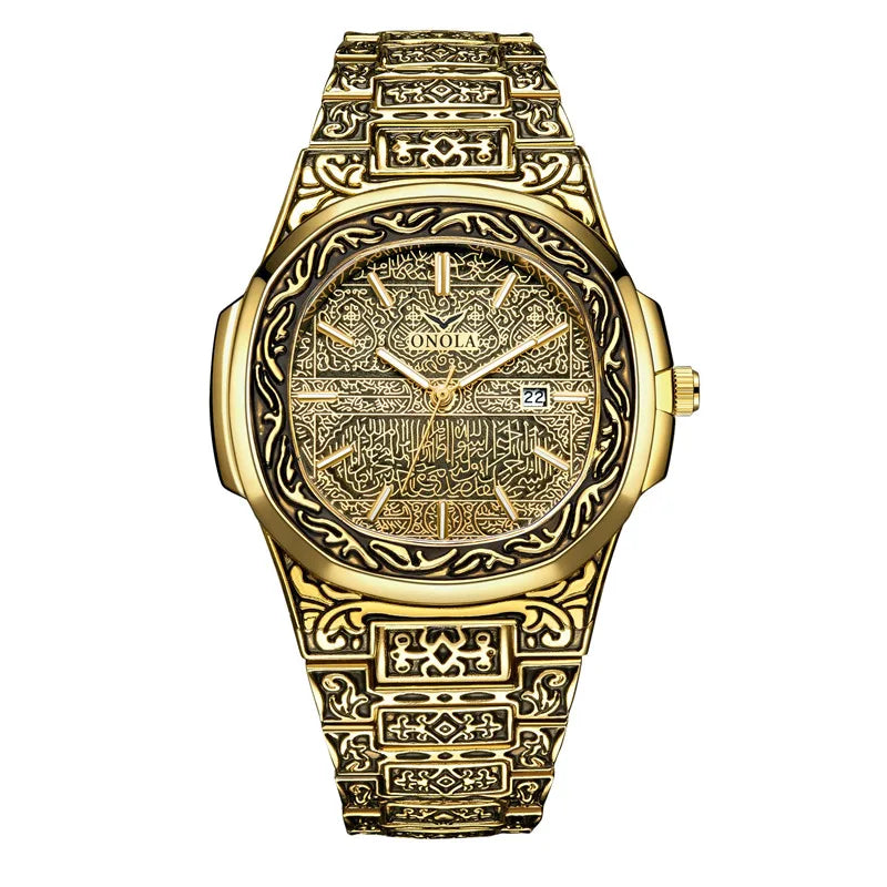 Luxury Gold Watches for Men ONOLA Business Retro Waterproof Muslim