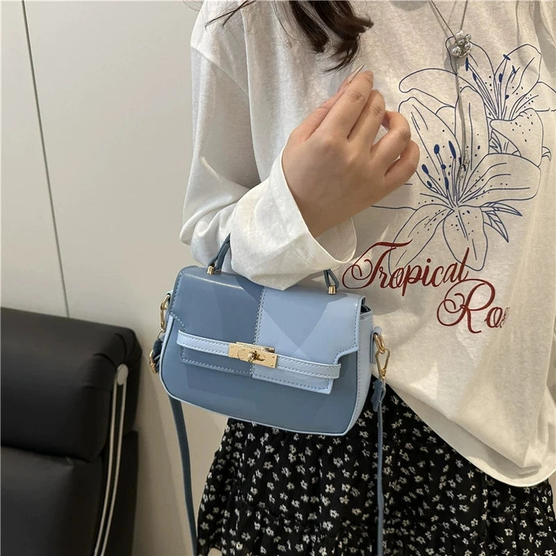 Contrast Color Small Tote Bag Ladies Handbag Vintage Square Bag