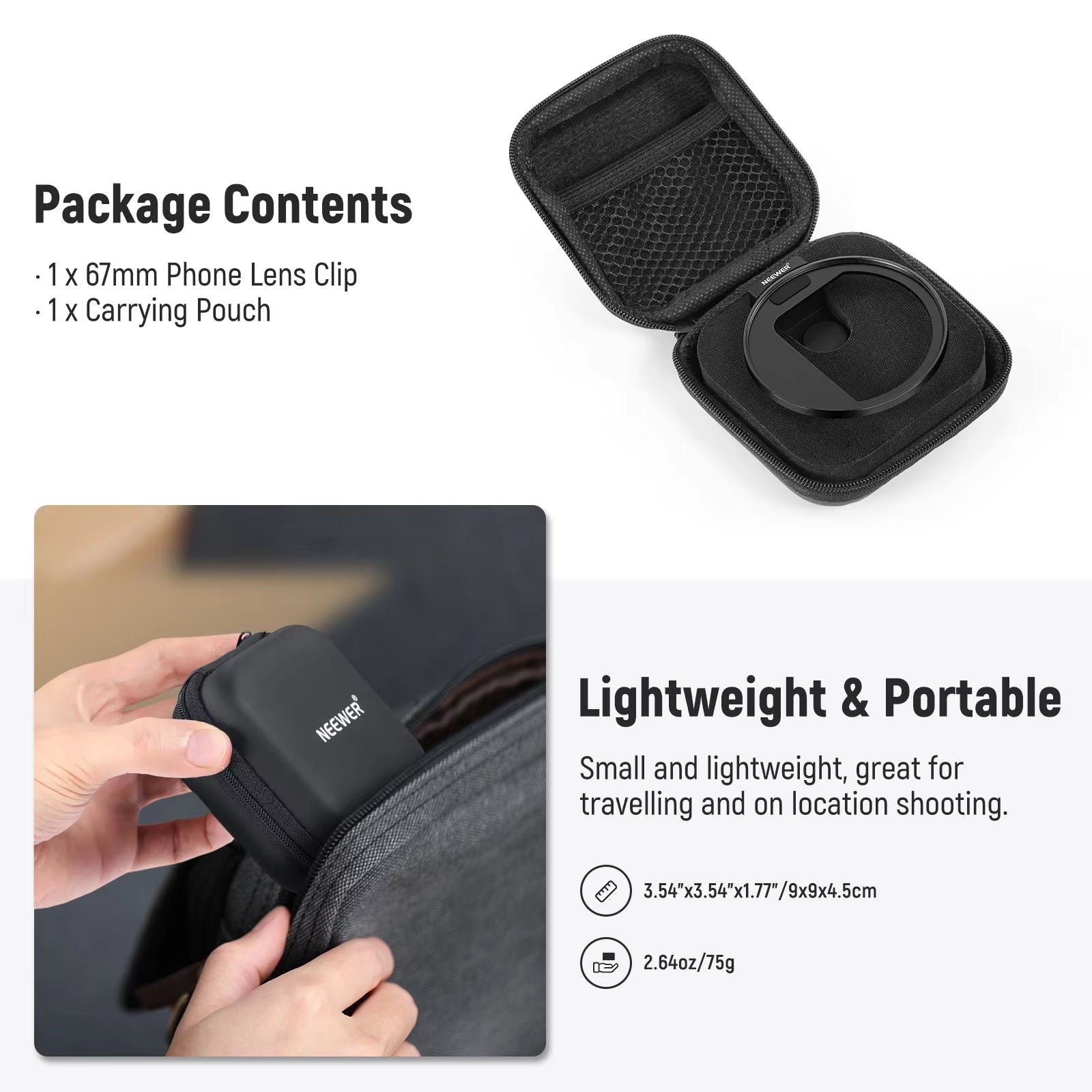 NEEWER LA006 67mm Phone Filter Mount – Upgraded Clip with Cold Shoe Mount