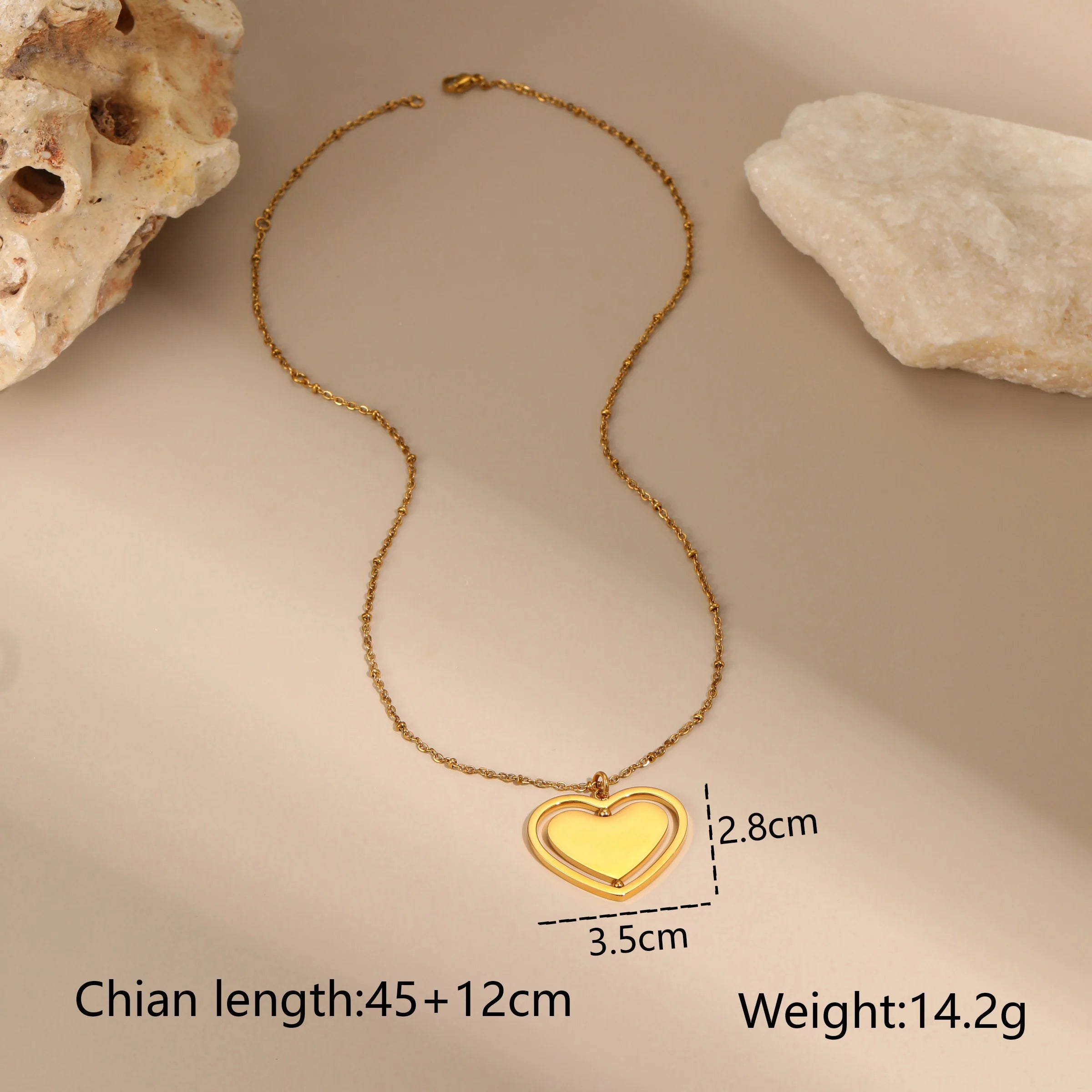 18K Gold Waterproof Heart Pendant Necklace for Women