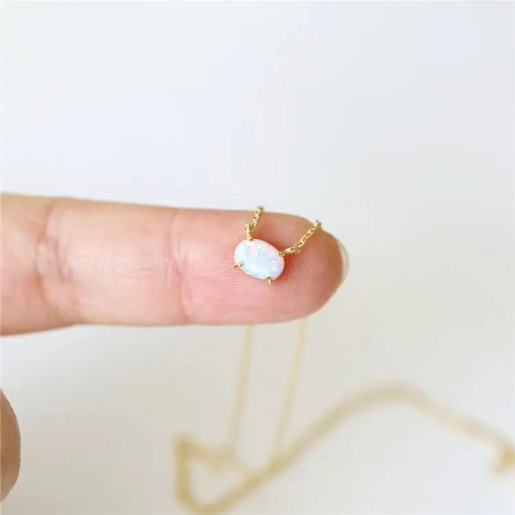 Elegant White Opal Pendant Necklace - Sterling Silver