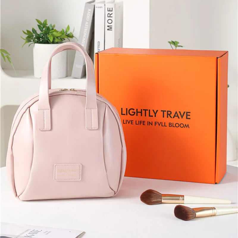 Stylish Fashion Women's PU Double Handle Letter Cosmetic Bag Zipper