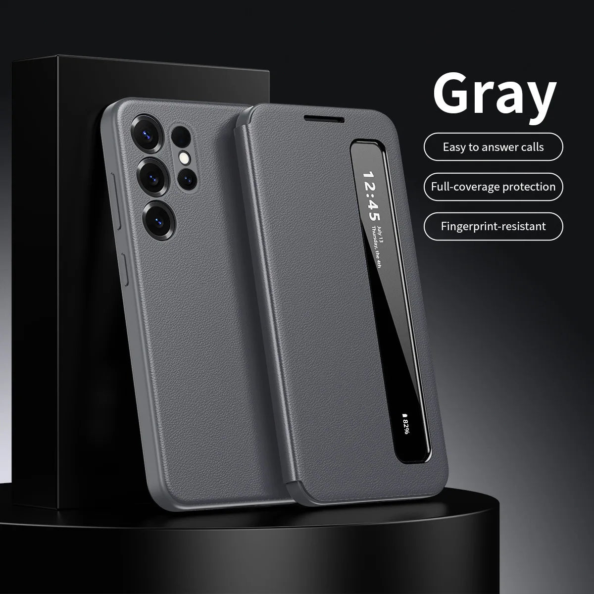Smart Hibernation Side Window Drop-Proof Magnetic Screen Cover No Flip Answering Calls Leather Case for Samsung