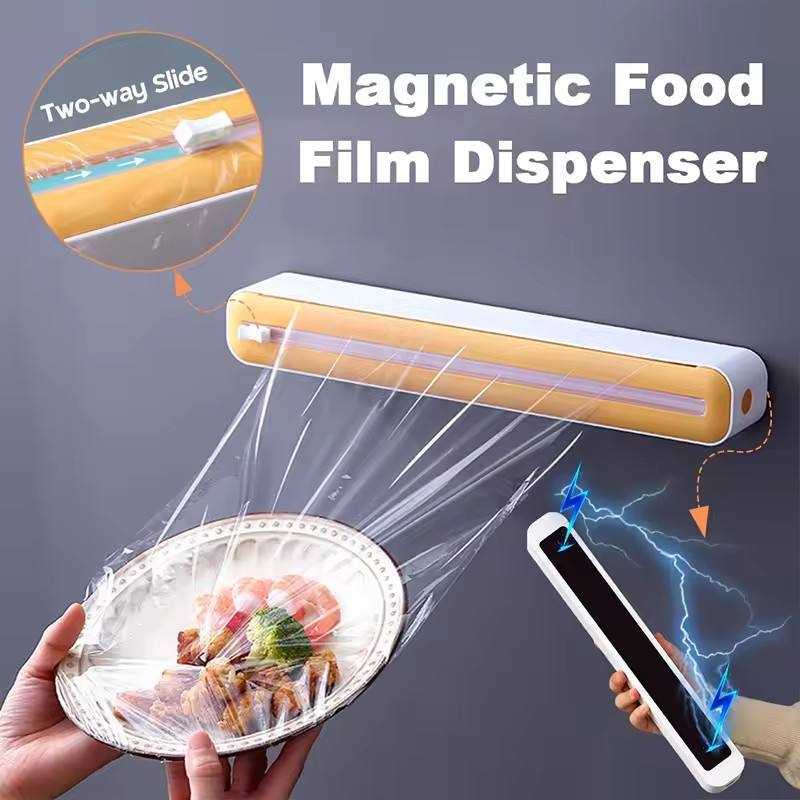 Plastic Wrap Cling Film Dispenser with Cutter – Kitchen Foil & Parchment Paper Holder