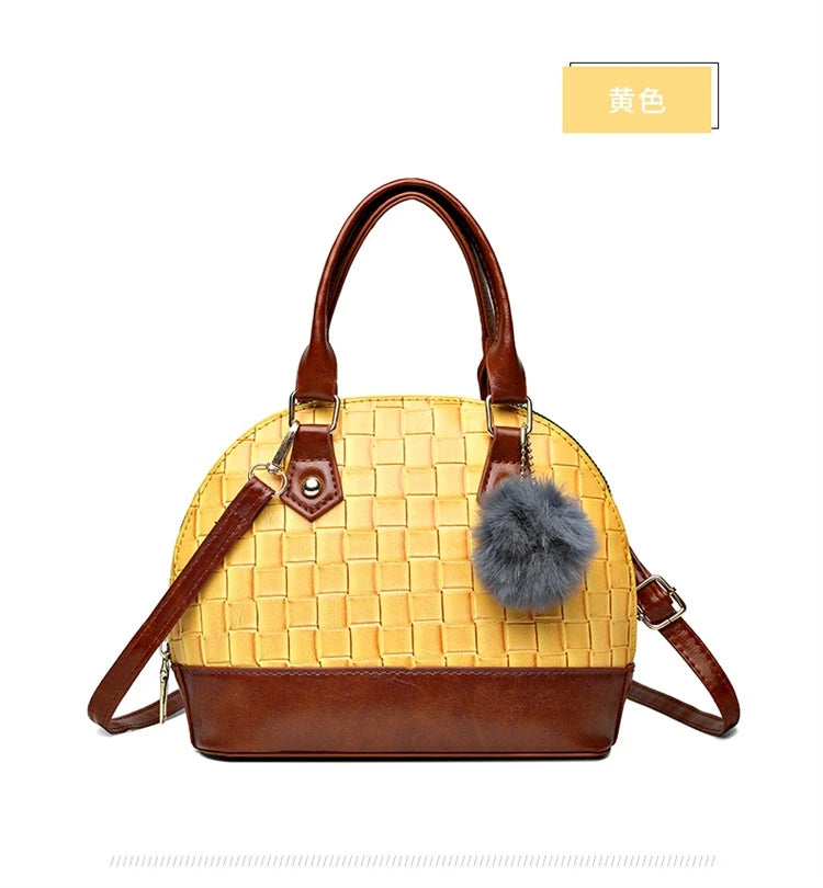 Women's Vintage Woven Pattern Plaid Shoulder Handbag Soft Synthetic