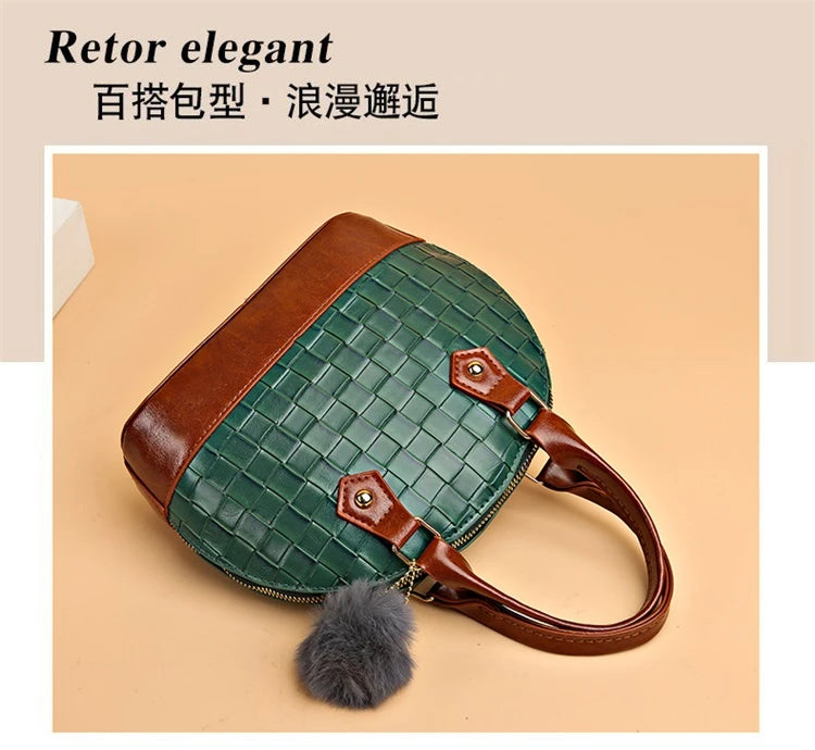 Women's Vintage Woven Pattern Plaid Shoulder Handbag Soft Synthetic