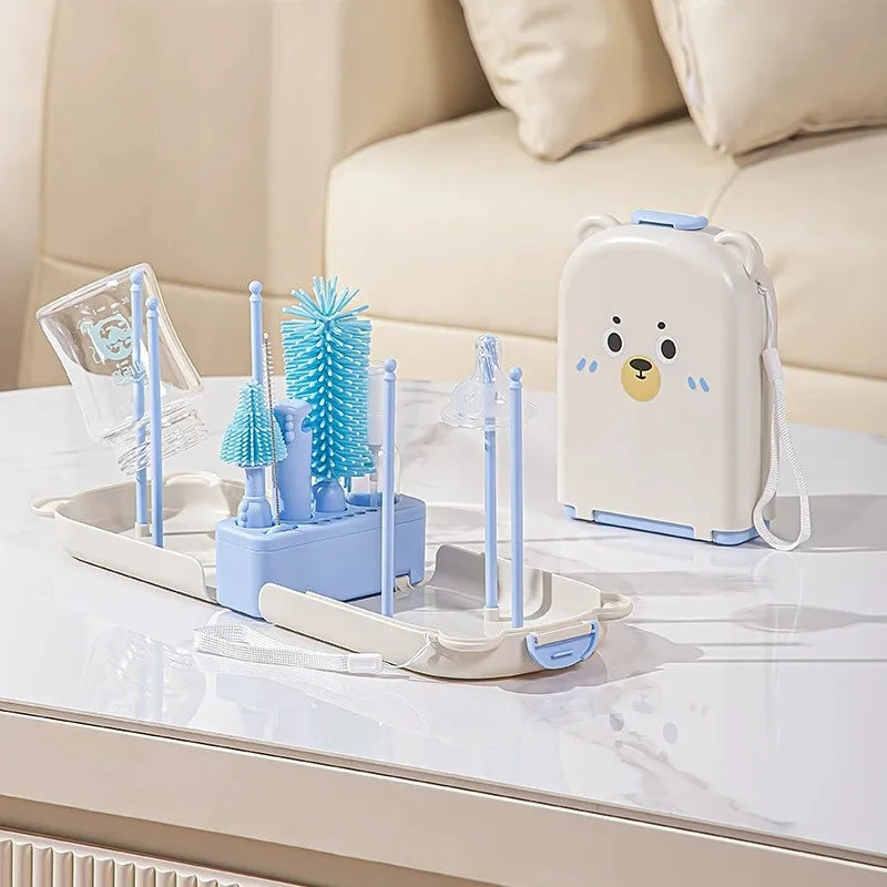 Baby Bottle Brush Set Portable Baby Bottle Drying Rack Cleaning Kit