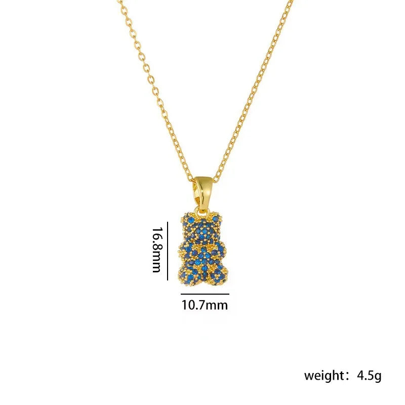 Korean Style Zircon Bear Gold Pendant Necklace
