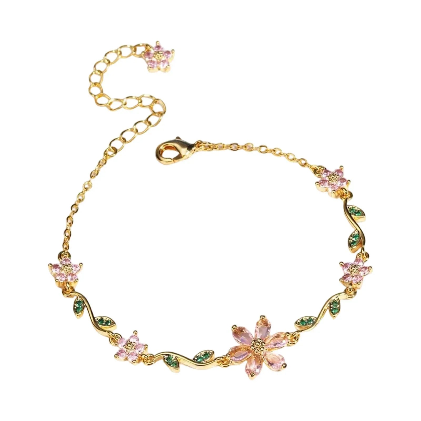 18K Gold Plated Cherry Blossom Zircon Bracelet