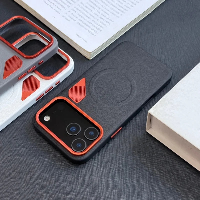 Luxury Magnetic Leather iPhone Case with Heat Dissipation