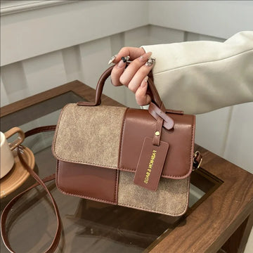 Women's Splicing Color Portable Small Square Shoulder Crossbody Bag