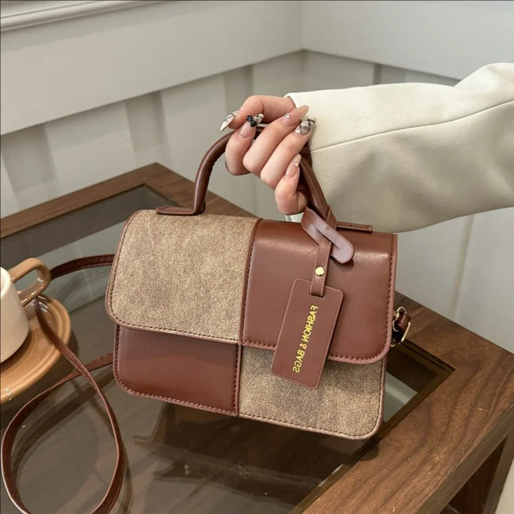 Women's Splicing Color Portable Small Square Shoulder Crossbody Bag