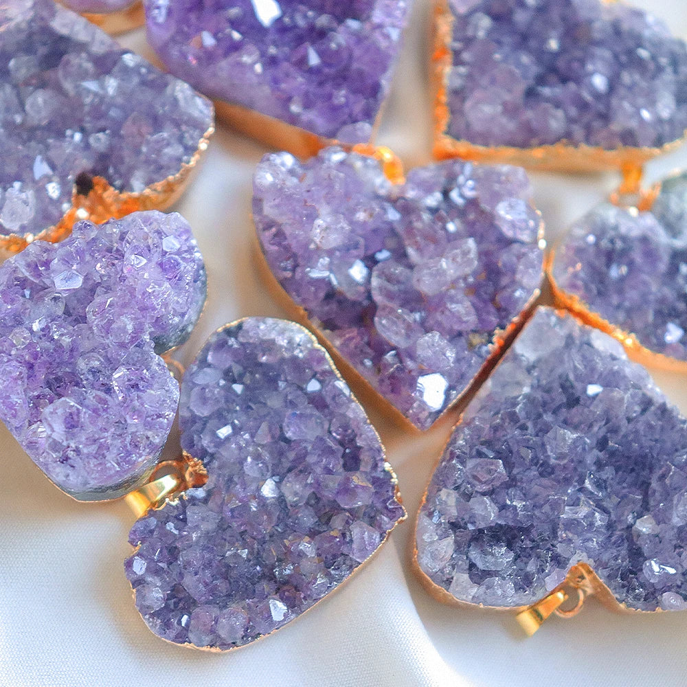 Amethyst Druzy Heart Necklace - Gold Plated Luxury