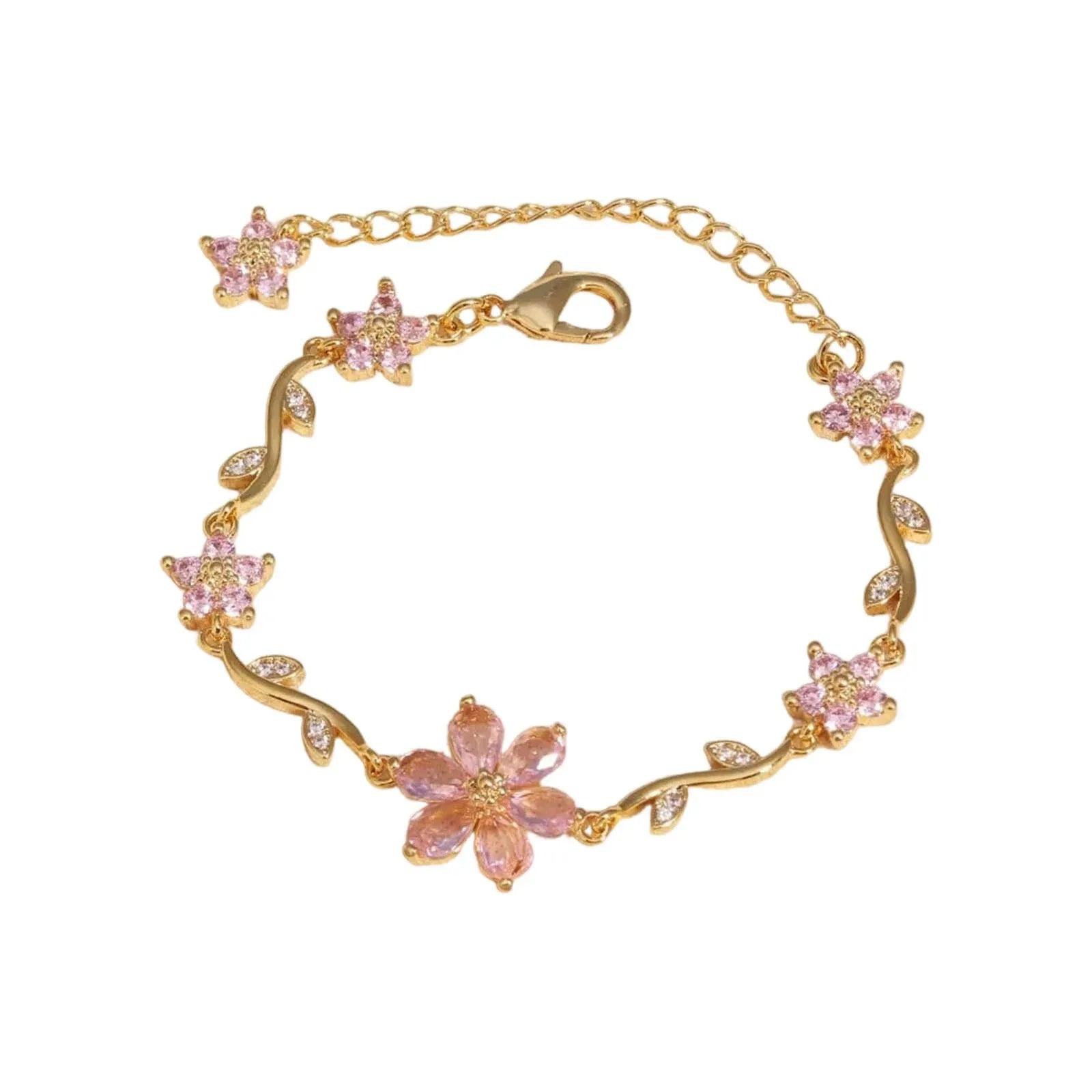 18K Gold Plated Cherry Blossom Zircon Bracelet