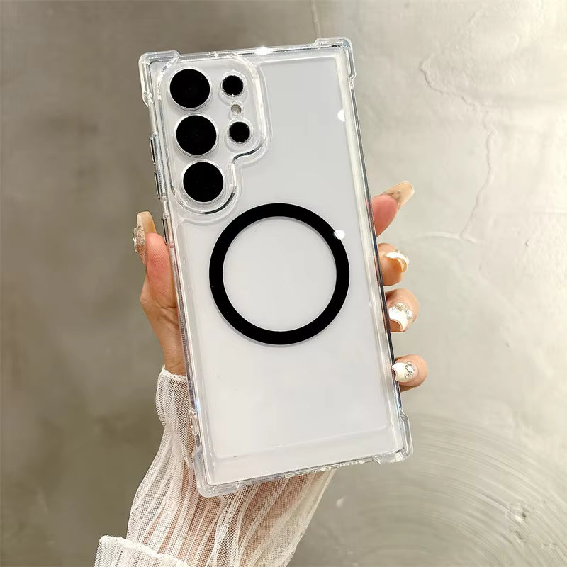 Original Clear Magnetic TPU Case for Samsung – Shockproof Transparent Wireless Charging Cover