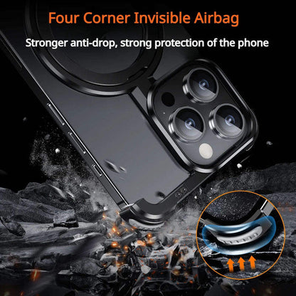 Luxury Aluminum Metal Magnetic Phone Case for iPhone with Ring Stand – Frameless Bumper Shockproof Back Cover