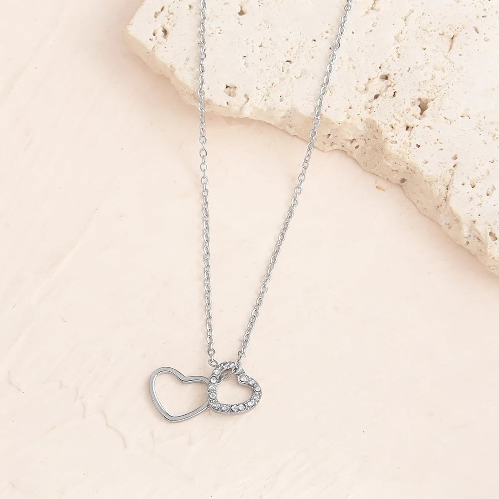 Elegant Heart Zircon Necklace for Women - PVD Plated