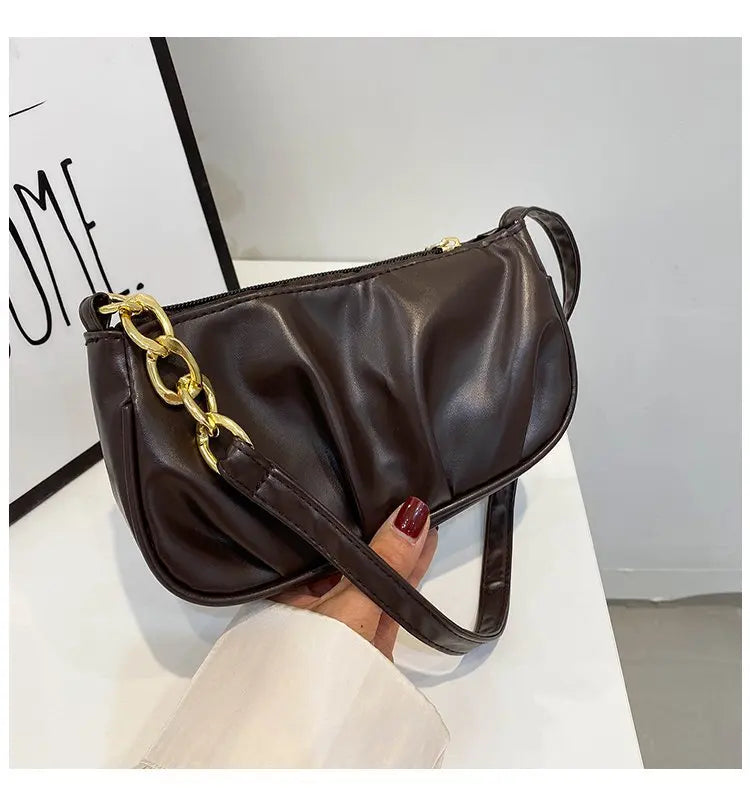 Small Bags Soft PU Leather Underarm Bag Solid