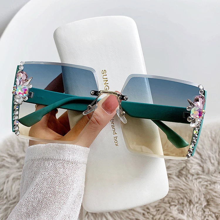 Rimless Oversize Rhinestone Sunglasses 2025