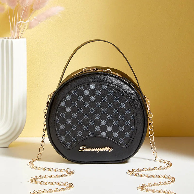 Luxury PU Leather Vintage Checkered Round Lady`s