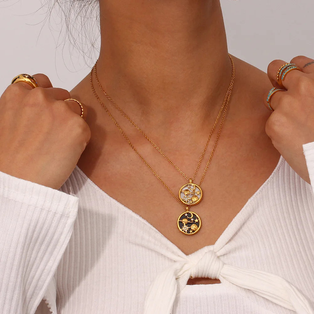 18K Gold Plated Moon & Stars Necklace
