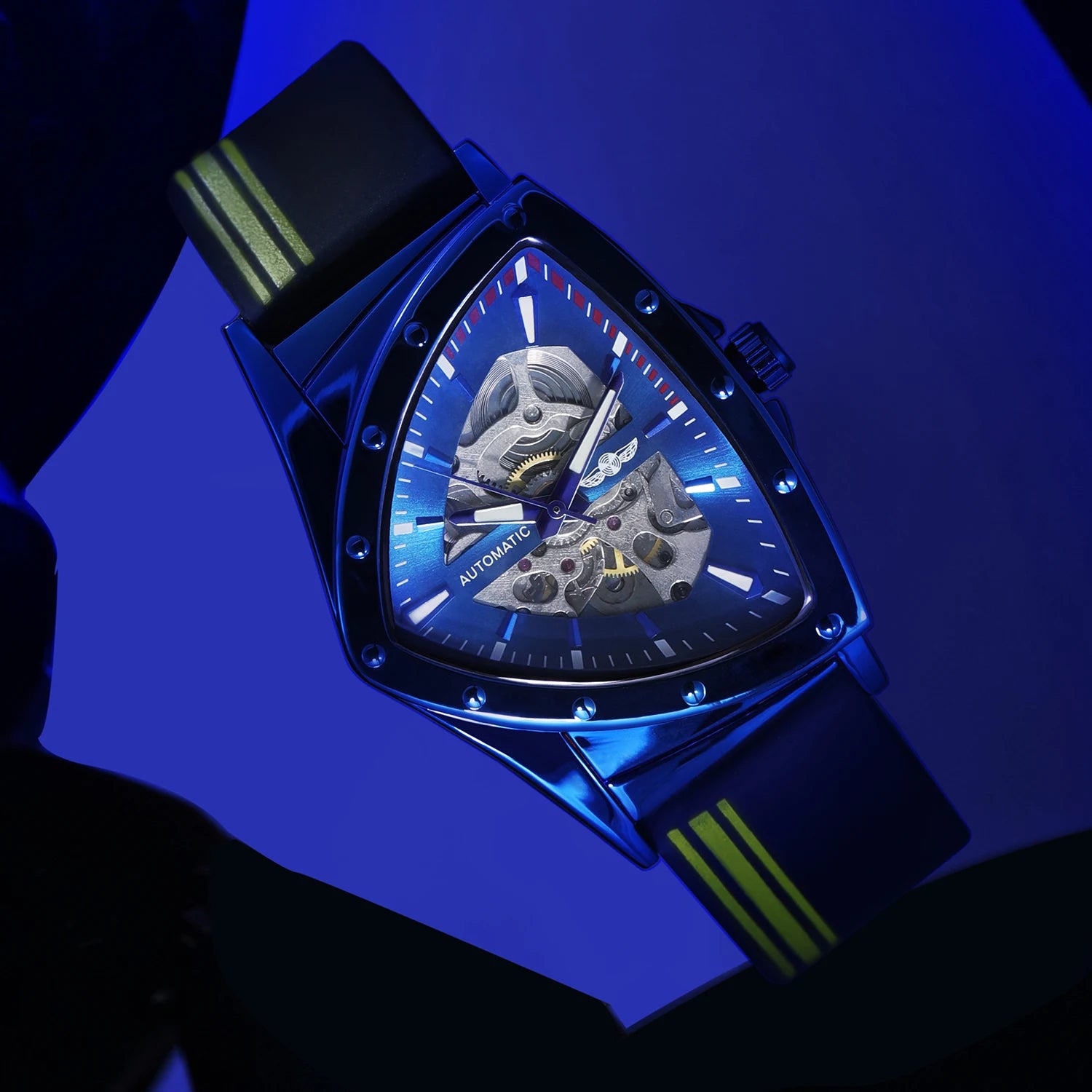 Winner Triangle Blue Skeleton Mechanical Watch