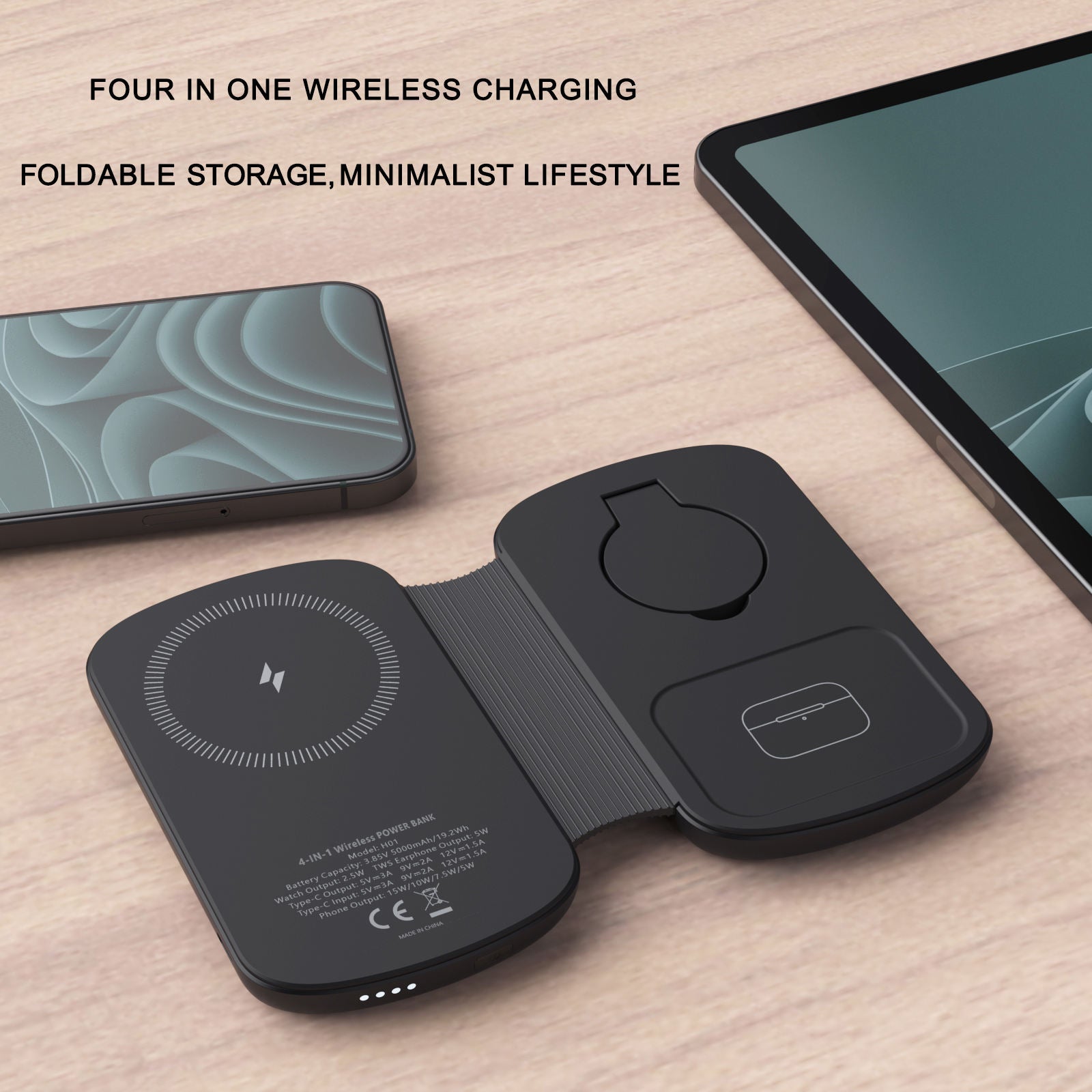 Trending 4 in 1 Smart Mini Wireless Power Bank 5000mAh – Foldable Design with 15W Fast Output for Phones