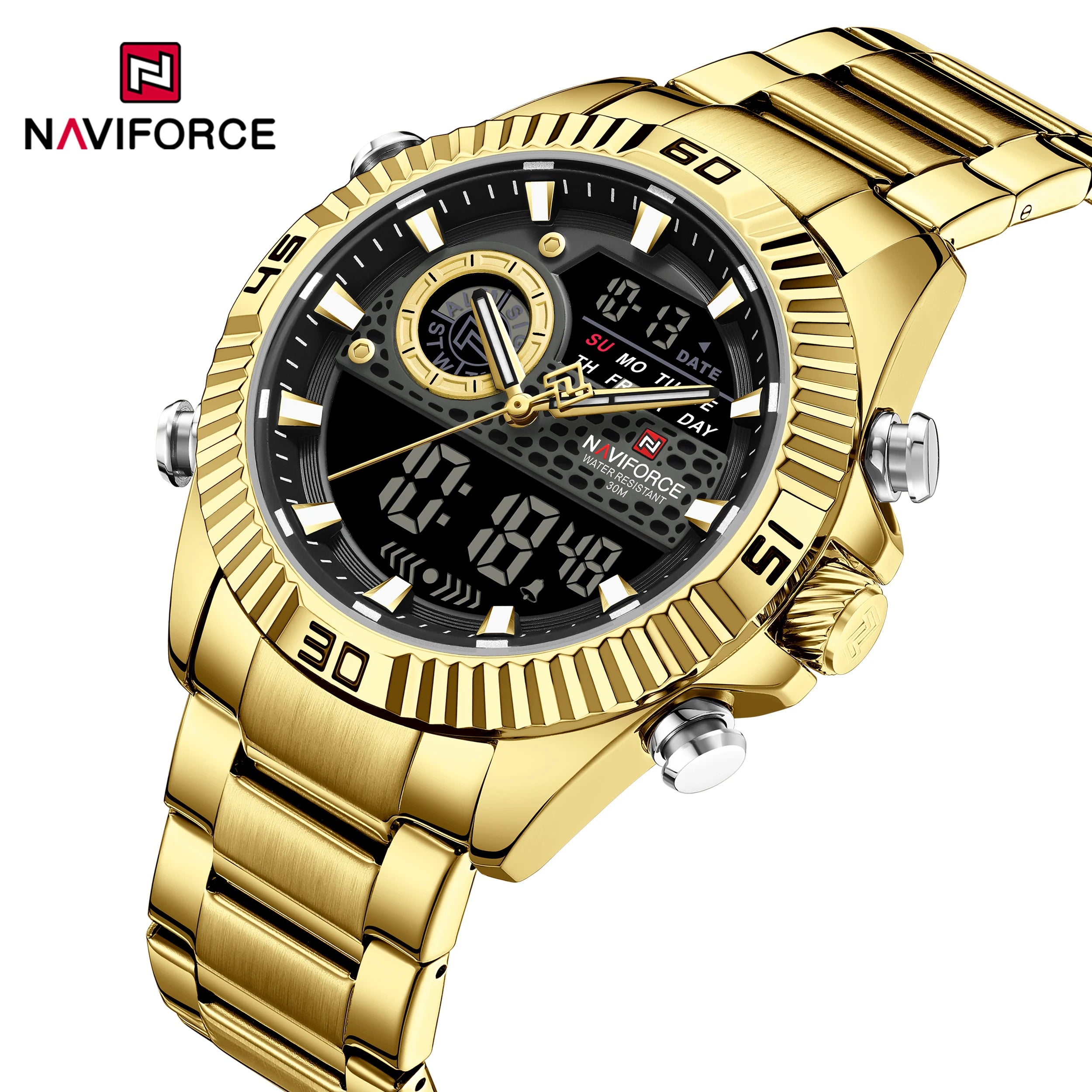 NAVIFORCE Men's Dual Display Stainless Steel Watch