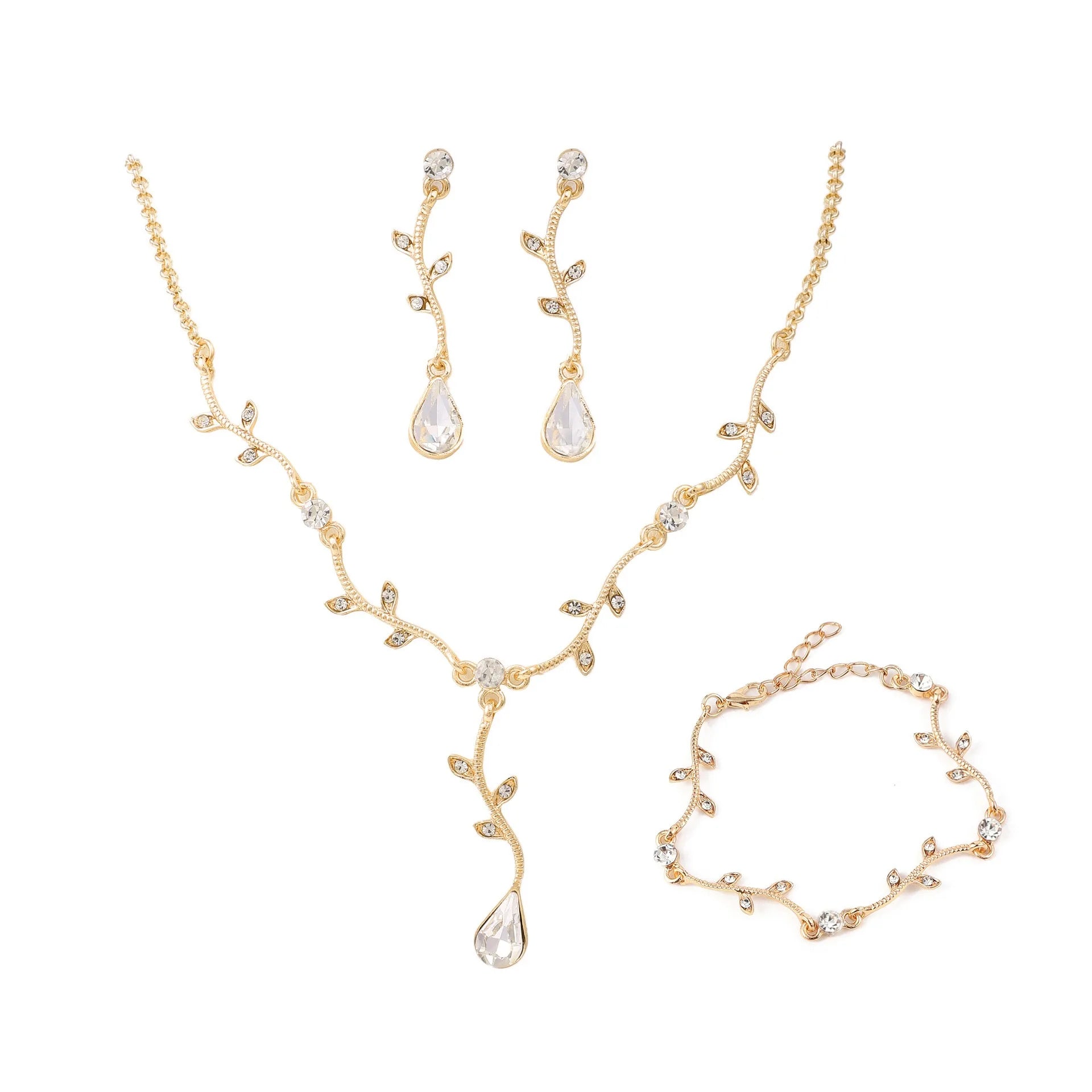 Elegant Gold Leaf Jewelry Set for Weddings