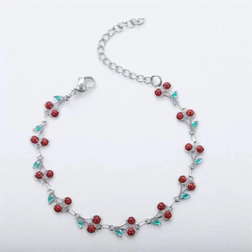 18K free Gold Plated Cherry Charm Bracelet for Women