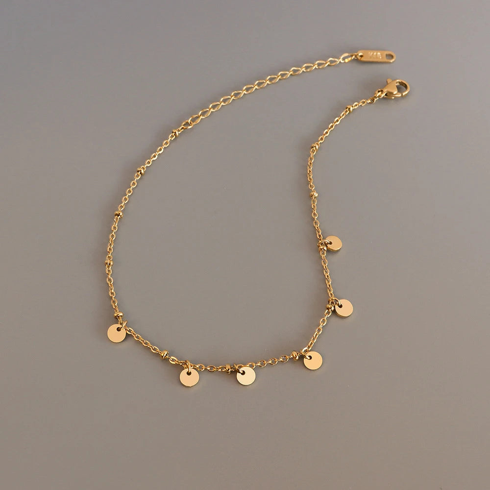 Tarnish-Free 18k Gold Plated Coin Disc Anklet