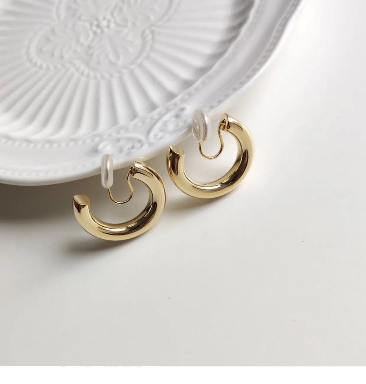 18K Gold Clip On Hoop Earrings
