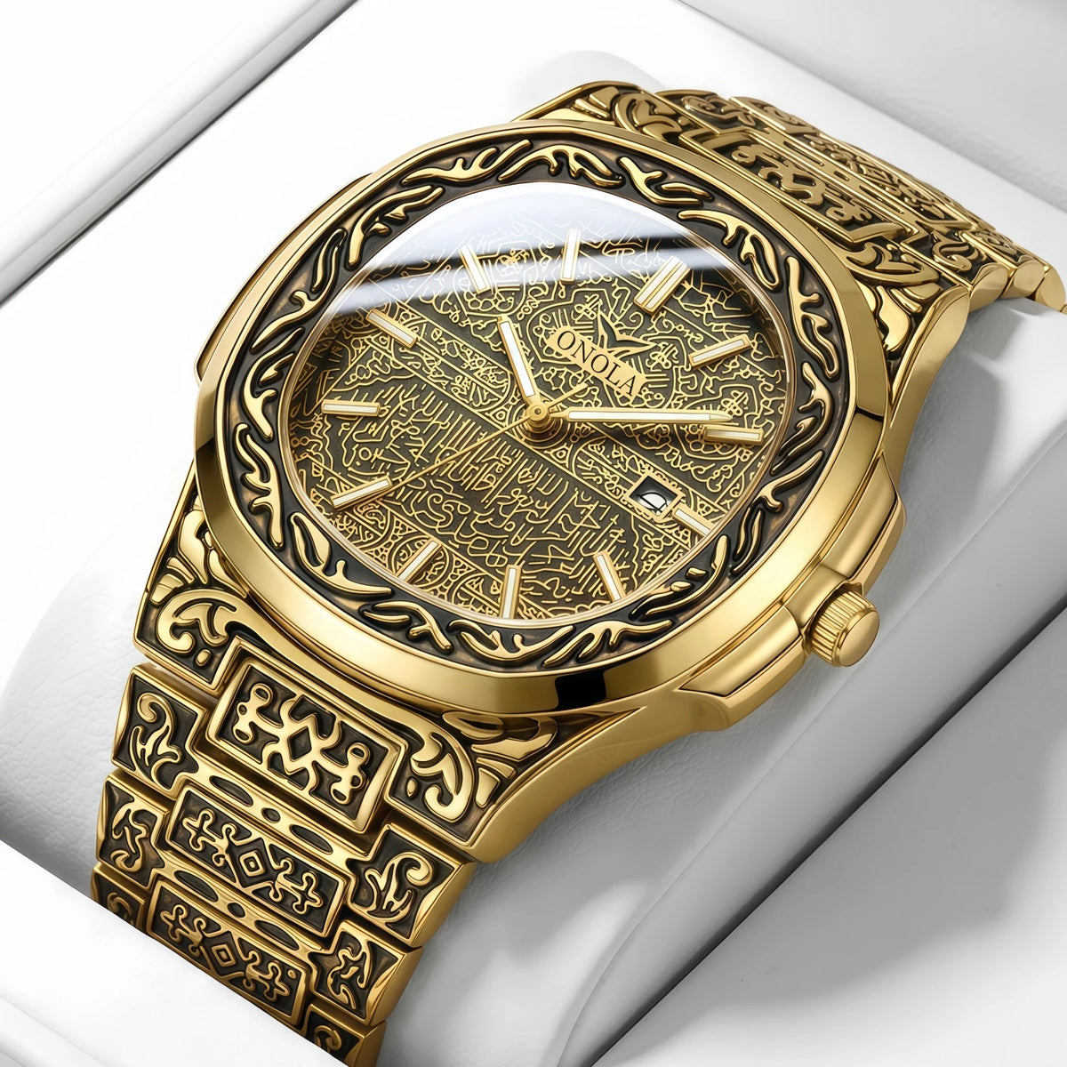 Luxury Gold Watches for Men ONOLA Business Retro Waterproof Muslim