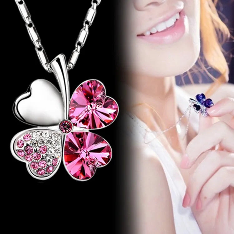 Elegant Four-leaf Clover Crystal Necklace for Women