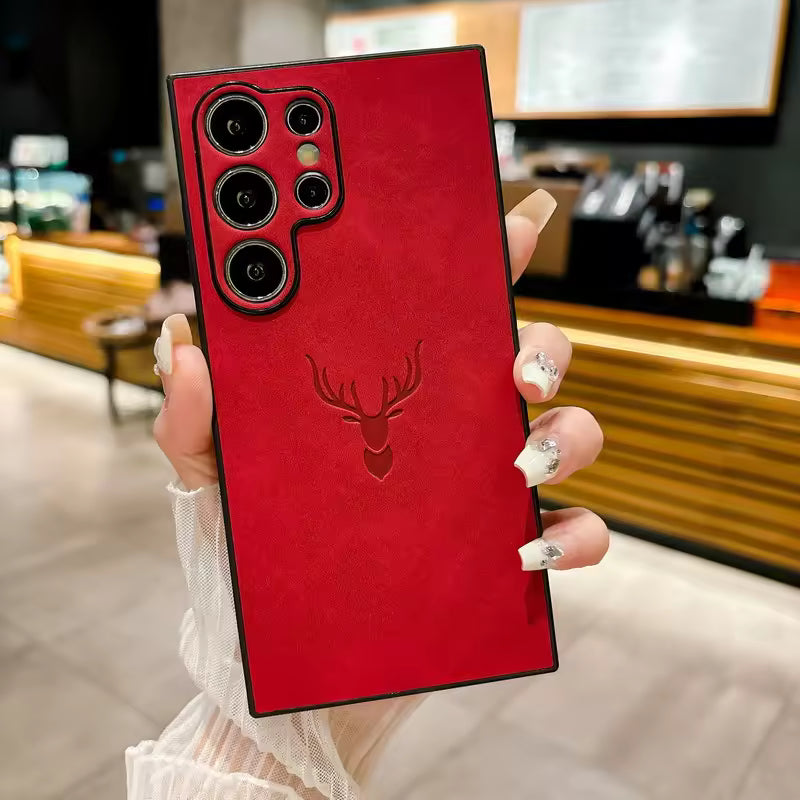Royal Deer Embossed PU Leather Case – Luxury Protective Cover for Samsung