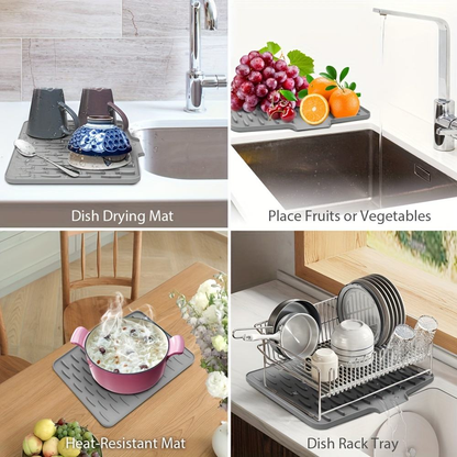 Multifunctional Silicone Dish Drying Mat with Built-In Drain Lip – Portable & Durable Kitchen Pad