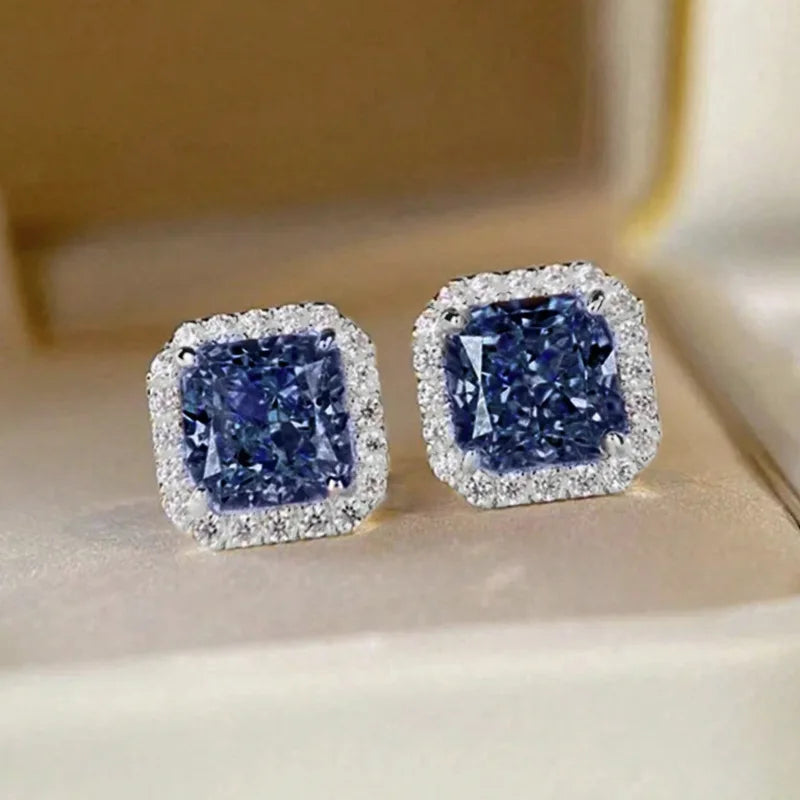 Luxury Princess Cubic Zirconia Stud Earrings